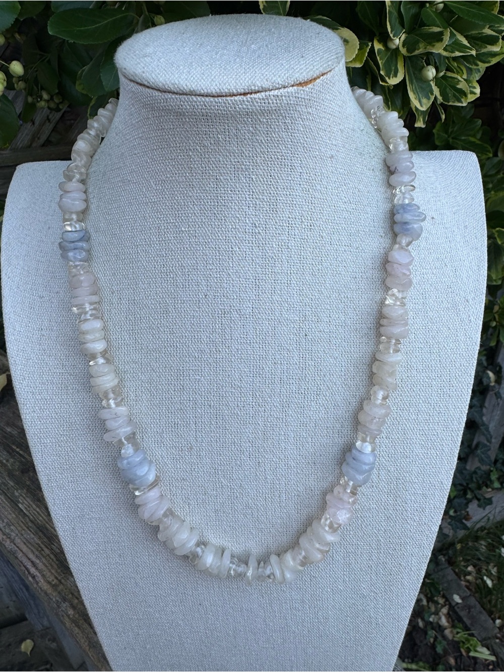 Mixed Tumbled Quartz Necklace - White, Clear, Pale Blue